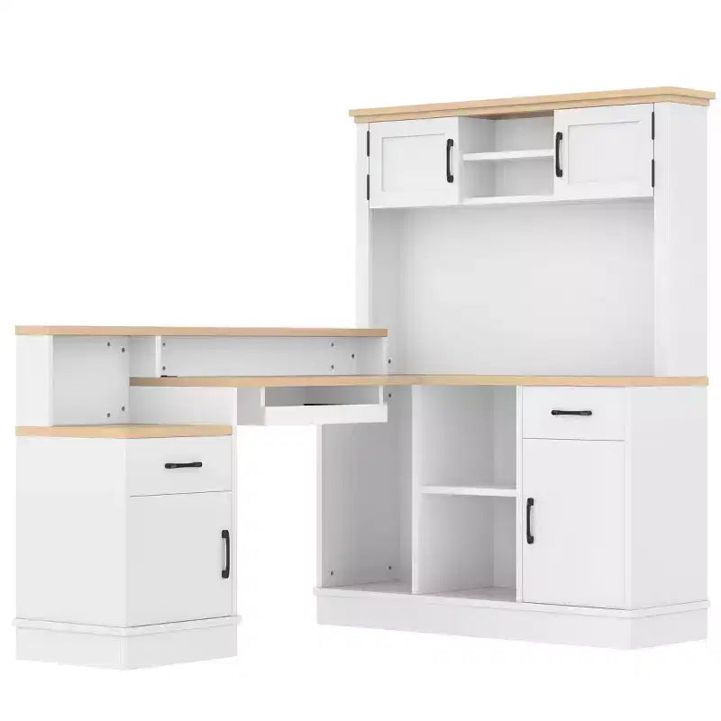 ModernLuxe Computer Desk Study/Gaming Workstation L-Shaped Corner Office Table with Built-In Outlet, Storage Drawers & Bookshelf