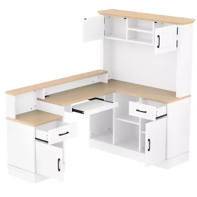 ModernLuxe Computer Desk Study/Gaming Workstation L-Shaped Corner Office Table with Built-In Outlet, Storage Drawers & Bookshelf
