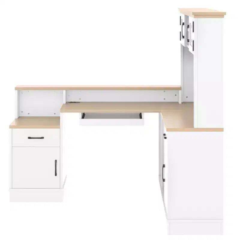 ModernLuxe Computer Desk Study/Gaming Workstation L-Shaped Corner Office Table with Built-In Outlet, Storage Drawers & Bookshelf