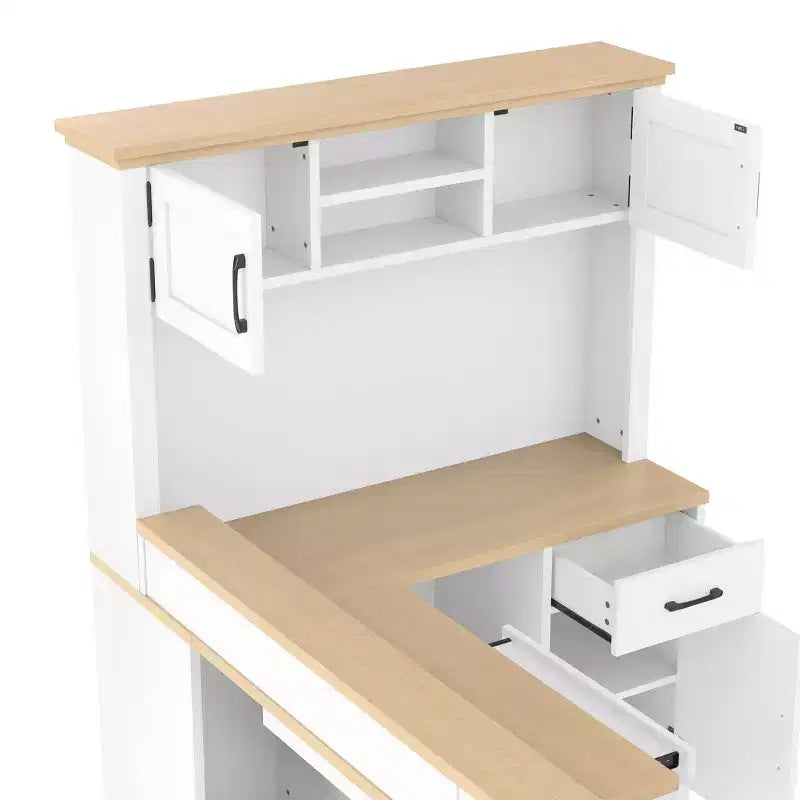 ModernLuxe Computer Desk Study/Gaming Workstation L-Shaped Corner Office Table with Built-In Outlet, Storage Drawers & Bookshelf