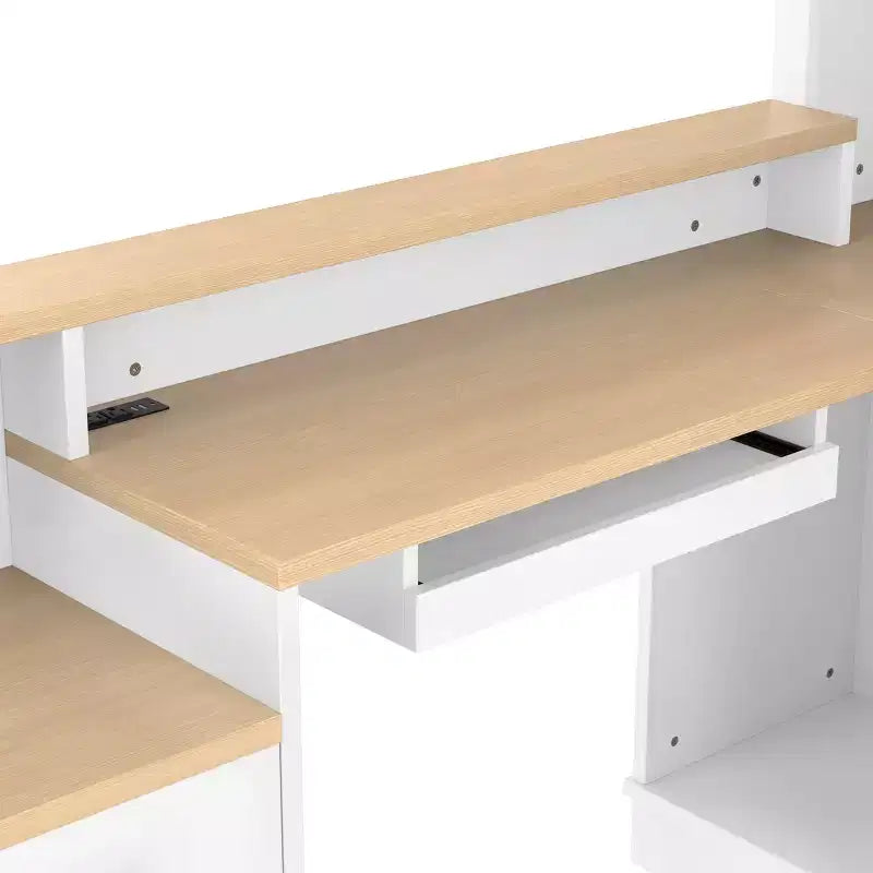 ModernLuxe Computer Desk Study/Gaming Workstation L-Shaped Corner Office Table with Built-In Outlet, Storage Drawers & Bookshelf