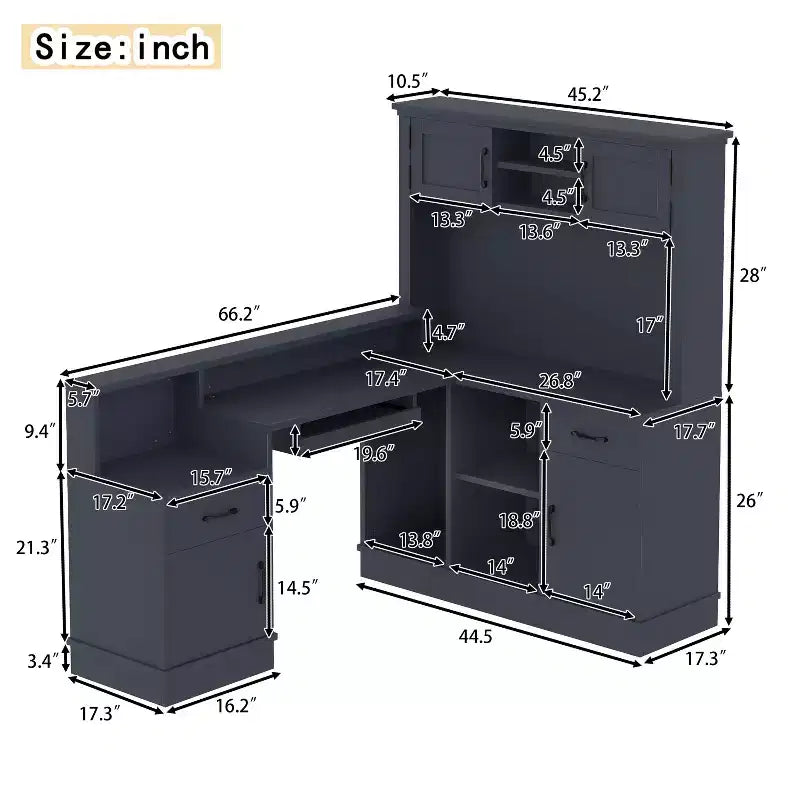 ModernLuxe Computer Desk Study/Gaming Workstation L-Shaped Corner Office Table with Built-In Outlet, Storage Drawers & Bookshelf