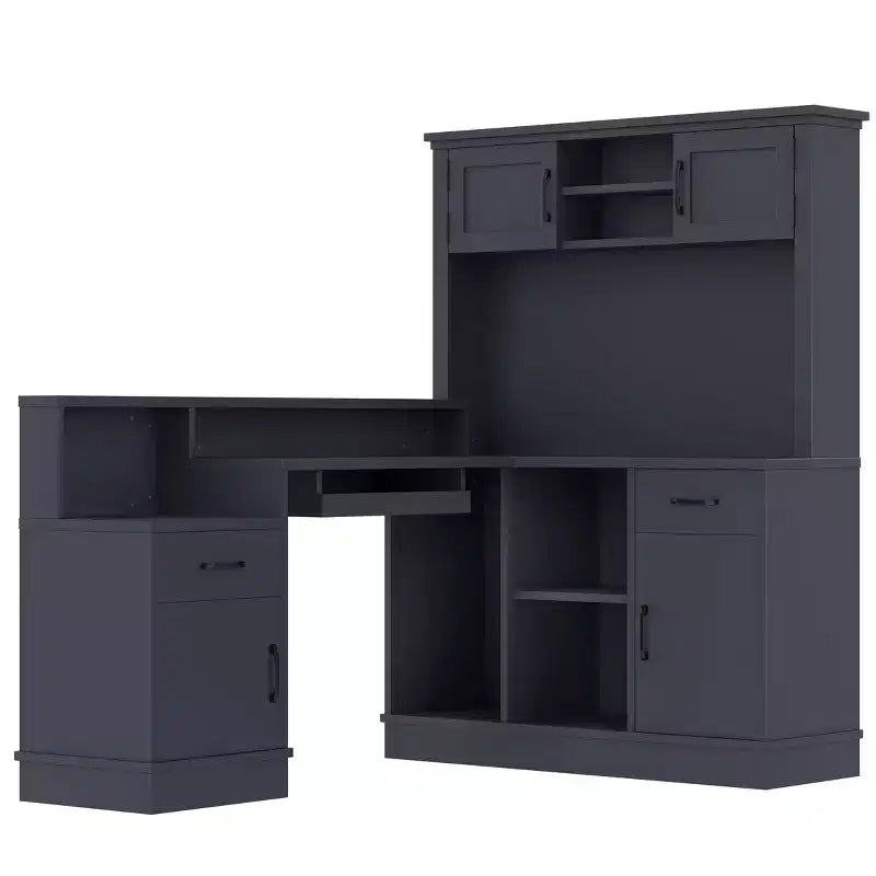 ModernLuxe Computer Desk Study/Gaming Workstation L-Shaped Corner Office Table with Built-In Outlet, Storage Drawers & Bookshelf