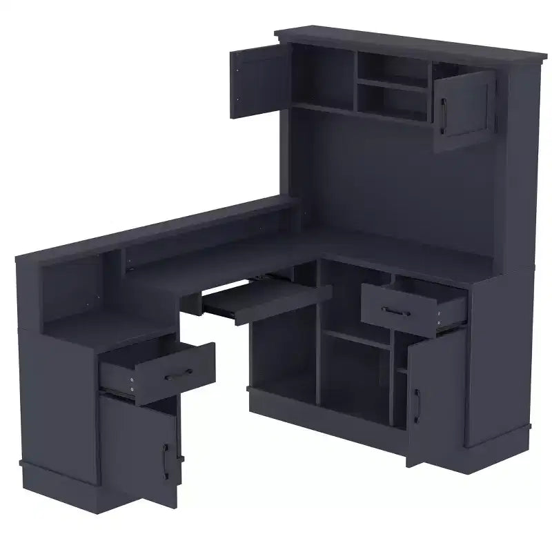ModernLuxe Computer Desk Study/Gaming Workstation L-Shaped Corner Office Table with Built-In Outlet, Storage Drawers & Bookshelf