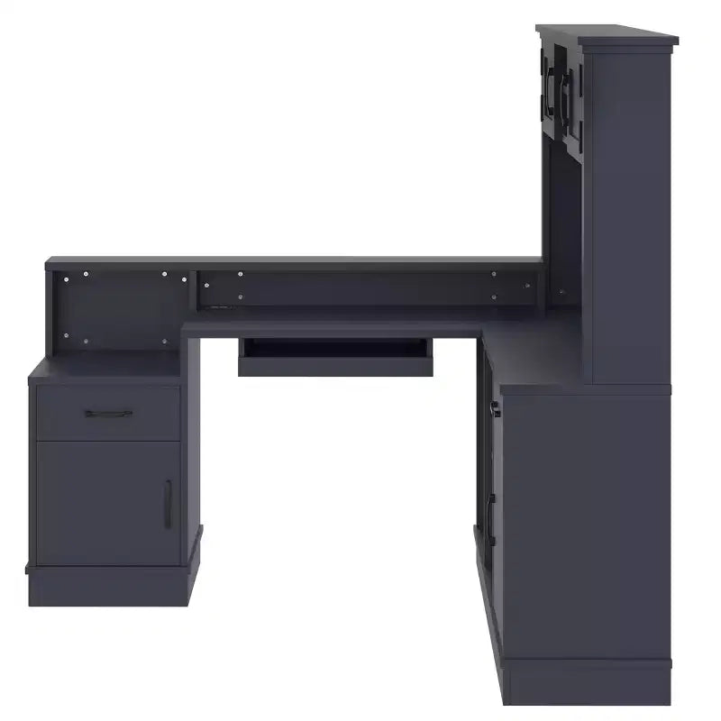 ModernLuxe Computer Desk Study/Gaming Workstation L-Shaped Corner Office Table with Built-In Outlet, Storage Drawers & Bookshelf