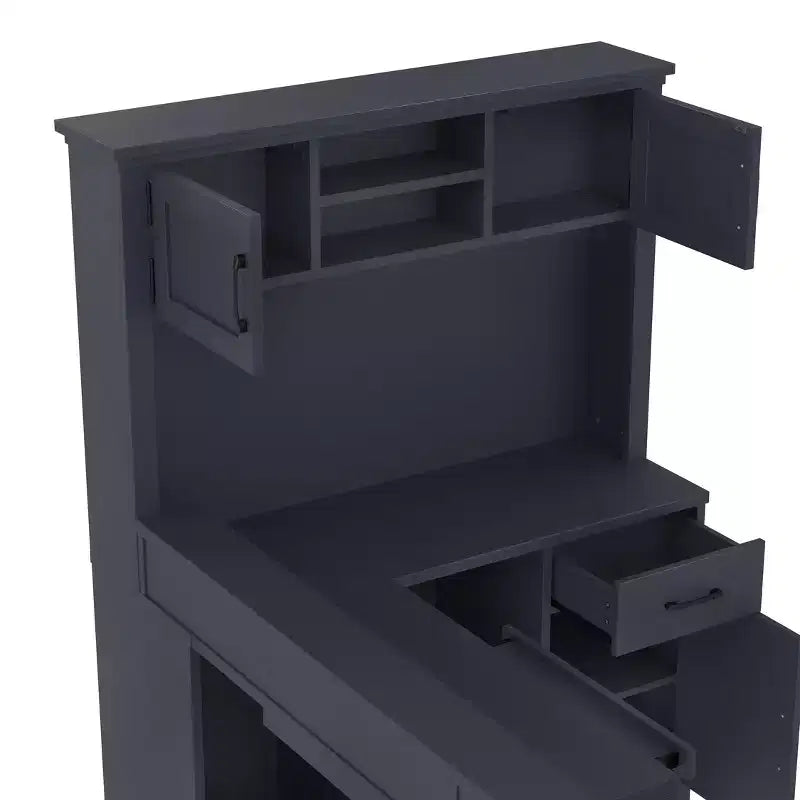 ModernLuxe Computer Desk Study/Gaming Workstation L-Shaped Corner Office Table with Built-In Outlet, Storage Drawers & Bookshelf