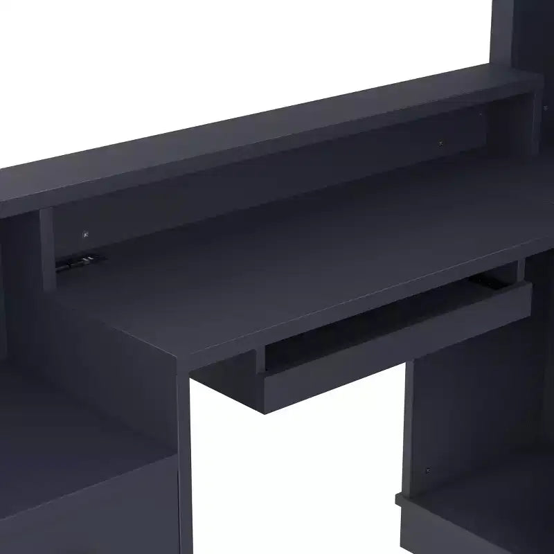 ModernLuxe Computer Desk Study/Gaming Workstation L-Shaped Corner Office Table with Built-In Outlet, Storage Drawers & Bookshelf