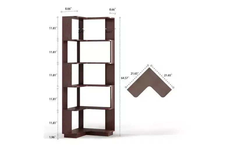 TUYOHW 6-Tier L-Shaped Wood Corner Bookshelves,Freestanding Shelving Units with Anti-tipping Device,Open Bookcases for Living Room,Office