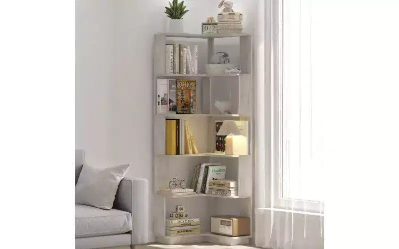TUYOHW 6-Tier L-Shaped Wood Corner Bookshelves,Freestanding Shelving Units with Anti-tipping Device,Open Bookcases for Living Room,Office