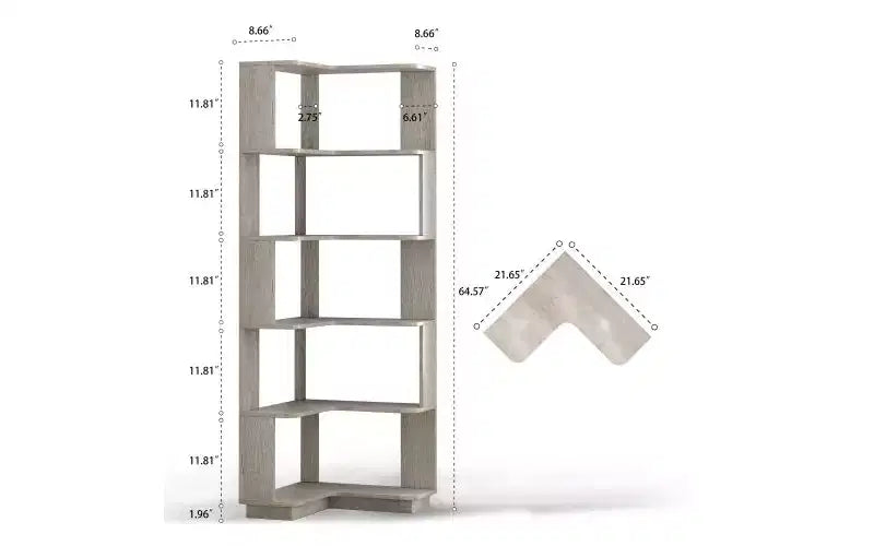 TUYOHW 6-Tier L-Shaped Wood Corner Bookshelves,Freestanding Shelving Units with Anti-tipping Device,Open Bookcases for Living Room,Office