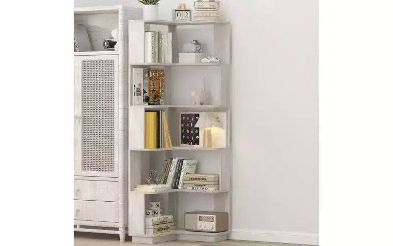 TUYOHW 6-Tier L-Shaped Wood Corner Bookshelves,Freestanding Shelving Units with Anti-tipping Device,Open Bookcases for Living Room,Office