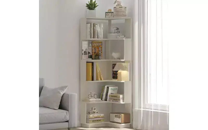 TUYOHW 6-Tier L-Shaped Wood Corner Bookshelves,Freestanding Shelving Units with Anti-tipping Device,Open Bookcases for Living Room,Office