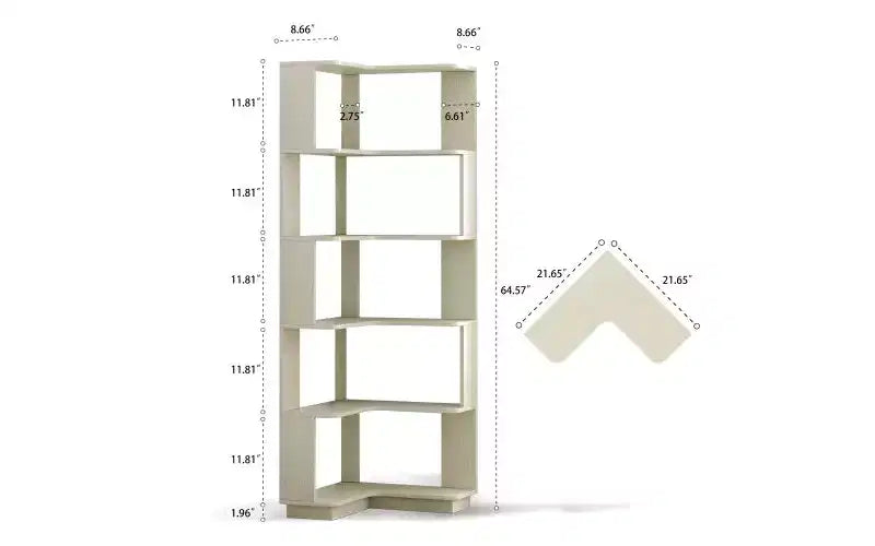 TUYOHW 6-Tier L-Shaped Wood Corner Bookshelves,Freestanding Shelving Units with Anti-tipping Device,Open Bookcases for Living Room,Office