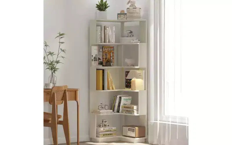 TUYOHW 6-Tier L-Shaped Wood Corner Bookshelves,Freestanding Shelving Units with Anti-tipping Device,Open Bookcases for Living Room,Office
