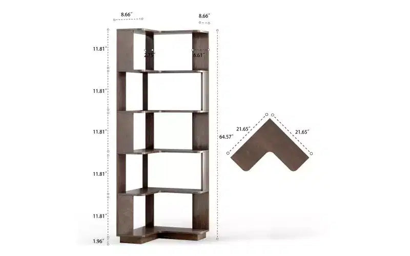 TUYOHW 6-Tier L-Shaped Wood Corner Bookshelves,Freestanding Shelving Units with Anti-tipping Device,Open Bookcases for Living Room,Office