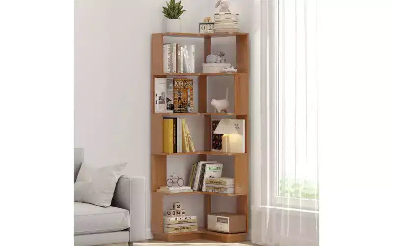 TUYOHW 6-Tier L-Shaped Wood Corner Bookshelves,Freestanding Shelving Units with Anti-tipping Device,Open Bookcases for Living Room,Office