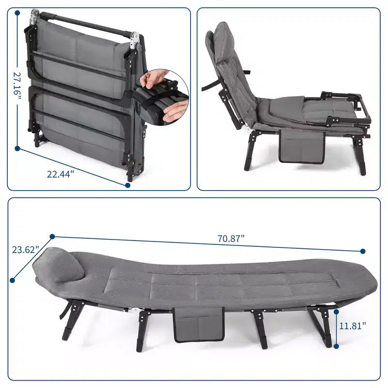 71/75/79 Portable Folding Bed with Cushion and Pillow, Camping Cot for Adults with Supports 500 Lbs, Lightweight Tent Cot for Beach Indoor Outdoor