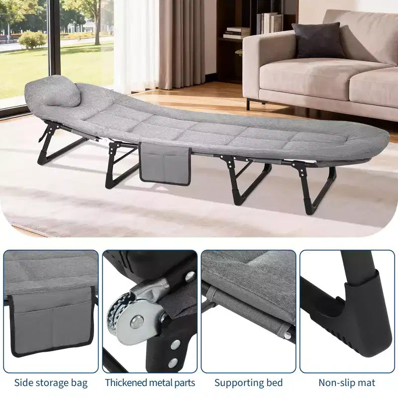 71/75/79 Portable Folding Bed with Cushion and Pillow, Camping Cot for Adults with Supports 500 Lbs, Lightweight Tent Cot for Beach Indoor Outdoor