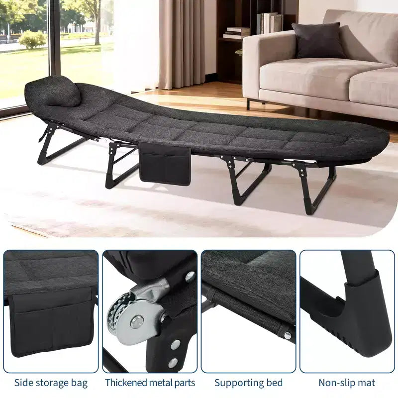 71/75/79 Portable Folding Bed with Cushion and Pillow, Camping Cot for Adults with Supports 500 Lbs, Lightweight Tent Cot for Beach Indoor Outdoor