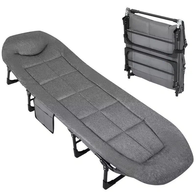 71/75/79 Portable Folding Bed with Cushion and Pillow, Camping Cot for Adults with Supports 500 Lbs, Lightweight Tent Cot for Beach Indoor Outdoor
