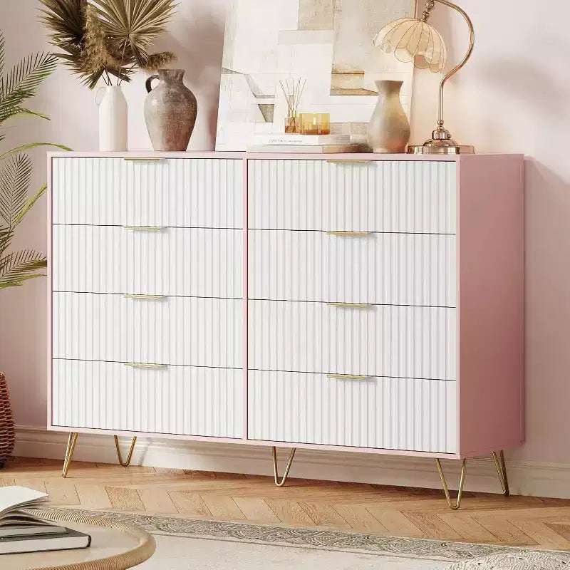 Fluted Dresser for Bedroom with 8 Drawers,55 Wide Modern Chest of Wooden Chest with Metal Handle,Clothes Storage Organizer,Dresser & TV Stand