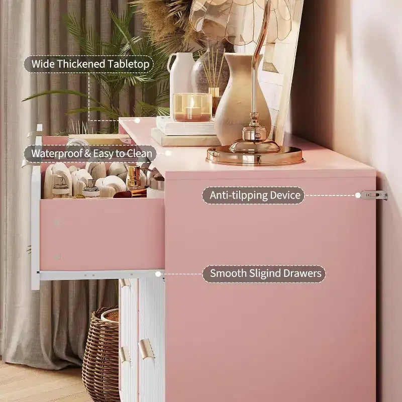 Fluted Dresser for Bedroom with 8 Drawers,55 Wide Modern Chest of Wooden Chest with Metal Handle,Clothes Storage Organizer,Dresser & TV Stand