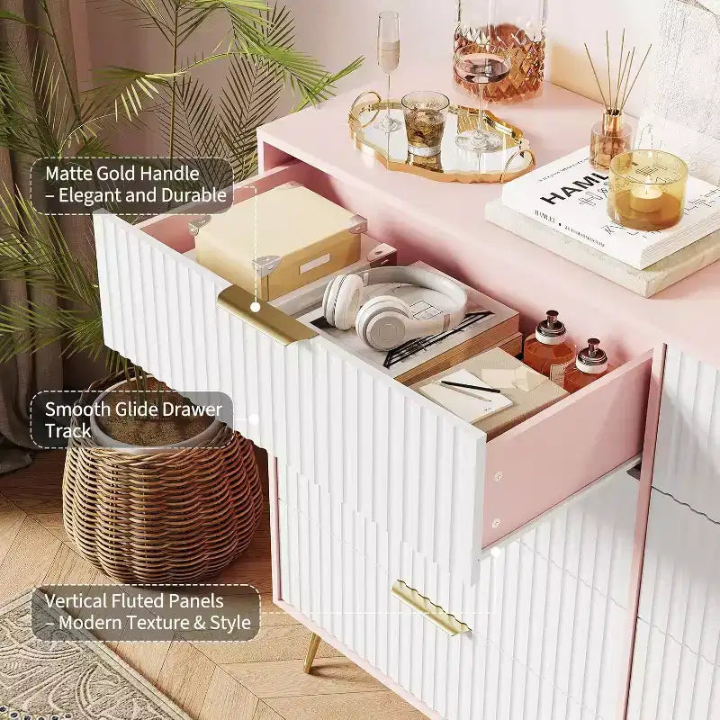 Fluted Dresser for Bedroom with 8 Drawers,55 Wide Modern Chest of Wooden Chest with Metal Handle,Clothes Storage Organizer,Dresser & TV Stand