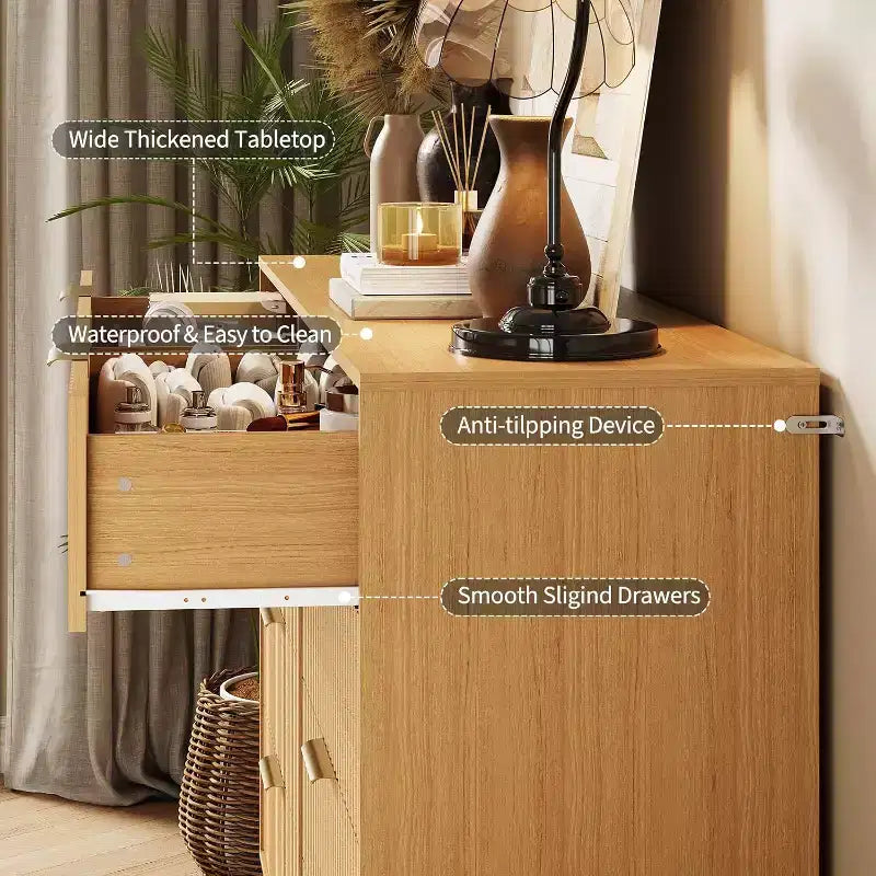 Fluted Dresser for Bedroom with 8 Drawers,55 Wide Modern Chest of Wooden Chest with Metal Handle,Clothes Storage Organizer,Dresser & TV Stand