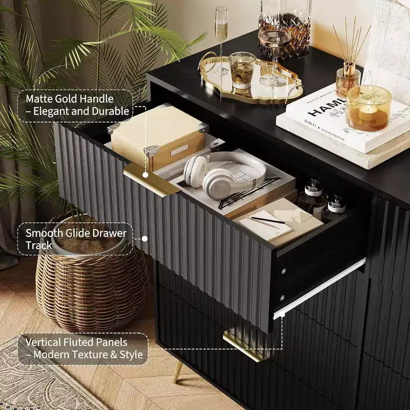 Fluted Dresser for Bedroom with 8 Drawers,55 Wide Modern Chest of Wooden Chest with Metal Handle,Clothes Storage Organizer,Dresser & TV Stand