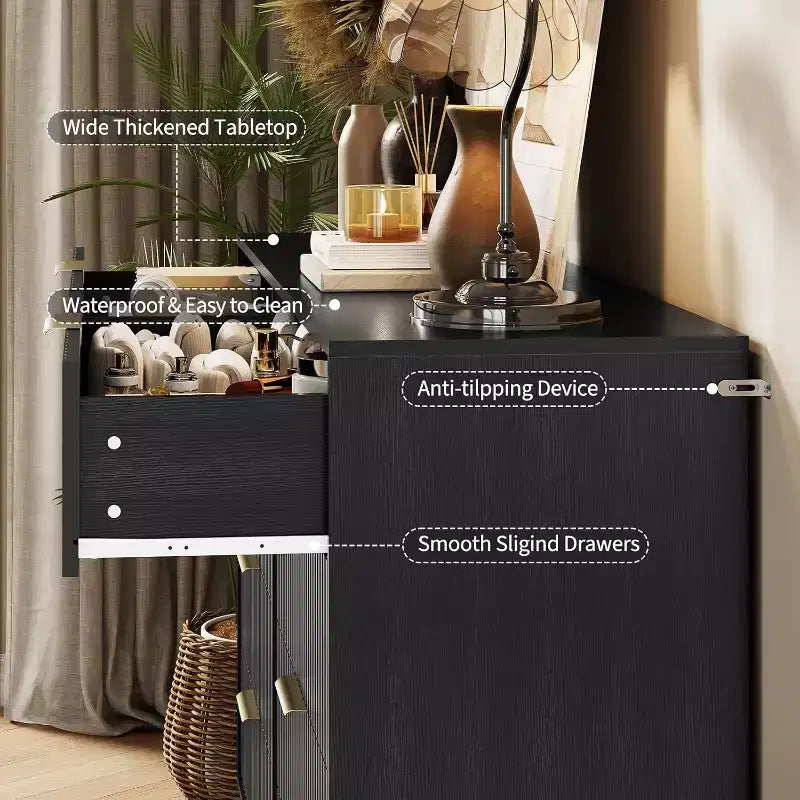 Fluted Dresser for Bedroom with 8 Drawers,55 Wide Modern Chest of Wooden Chest with Metal Handle,Clothes Storage Organizer,Dresser & TV Stand