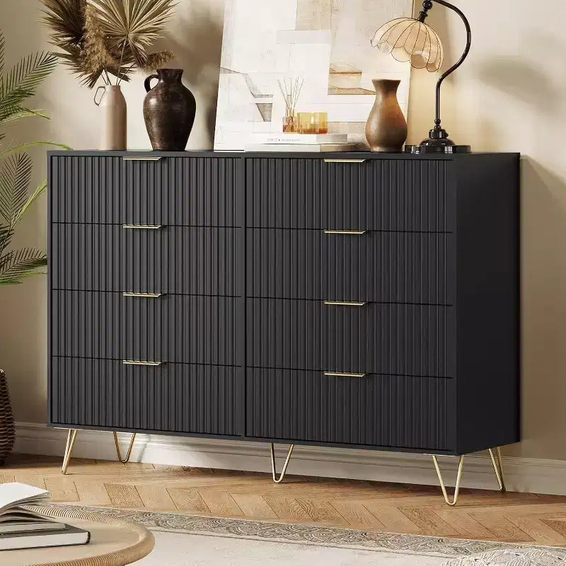 Fluted Dresser for Bedroom with 8 Drawers,55 Wide Modern Chest of Wooden Chest with Metal Handle,Clothes Storage Organizer,Dresser & TV Stand