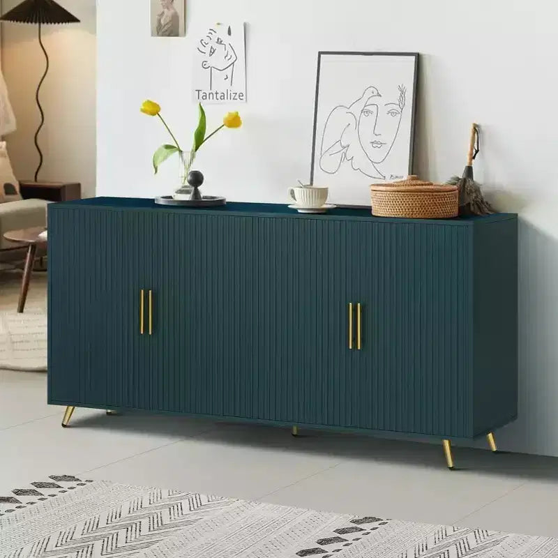 Modern Storage Cabinet, 4-Door Sideboard Buffet, Console Table with Iron Legs & Antique Handles, TV Stand for TVs Up to 65 Inches, for Living Room