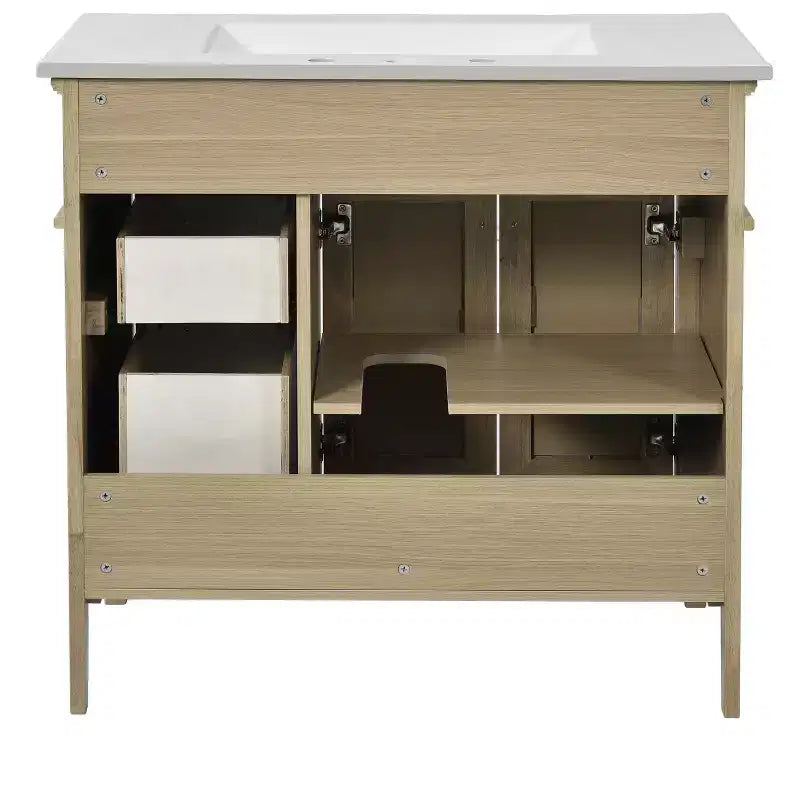 36 Bathroom Vanity Sink Combo, Bathroom Storage Cabinet with Drawers and Adjustable Shelf for Small Space, Light Oak