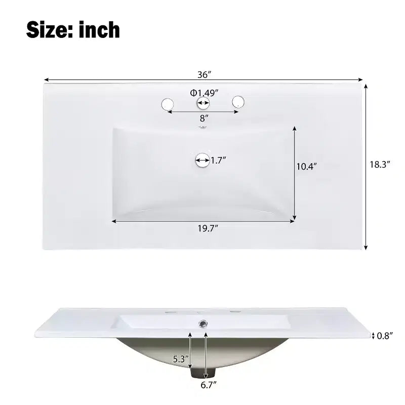 36 Bathroom Vanity Sink Combo, Bathroom Storage Cabinet with Drawers and Adjustable Shelf for Small Space, Light Oak