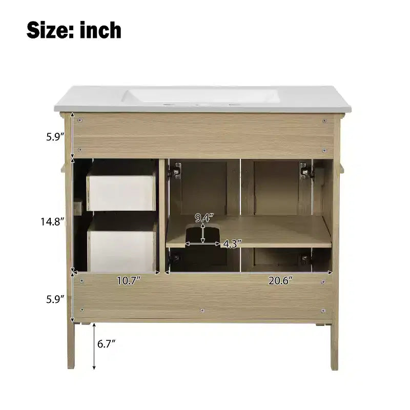 36 Bathroom Vanity Sink Combo, Bathroom Storage Cabinet with Drawers and Adjustable Shelf for Small Space, Light Oak