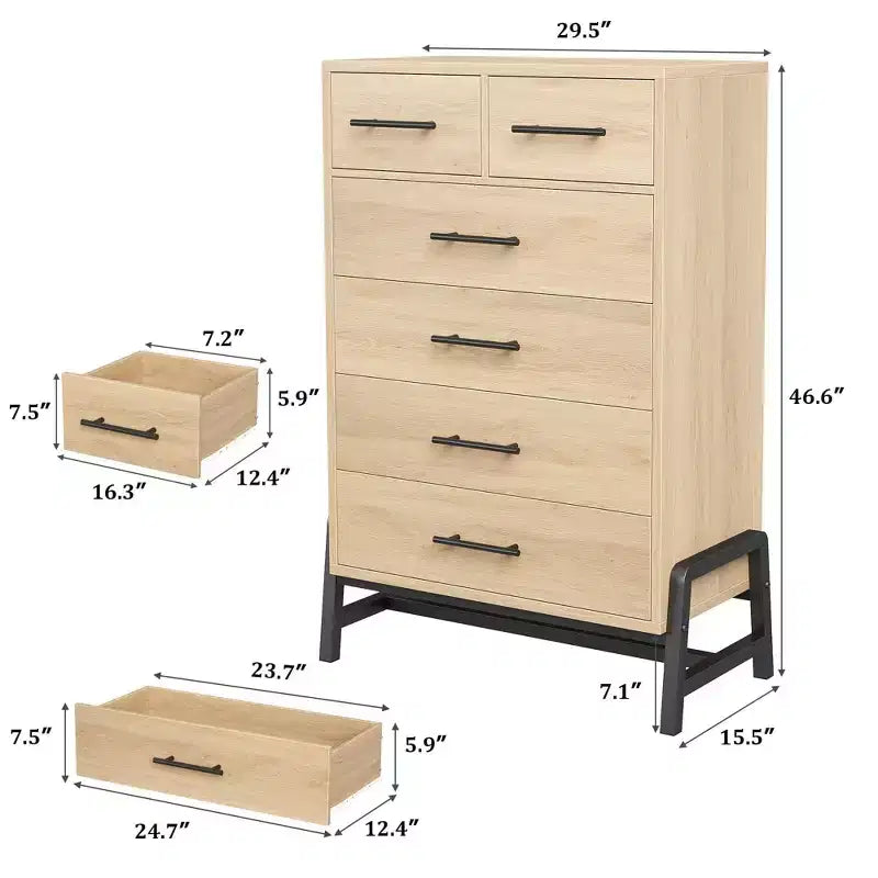 4+2 Dresser for Bedroom, Freestanding 46.6 in Tall Drawer Dresser with Storage, Wooden Closet Storage Chest