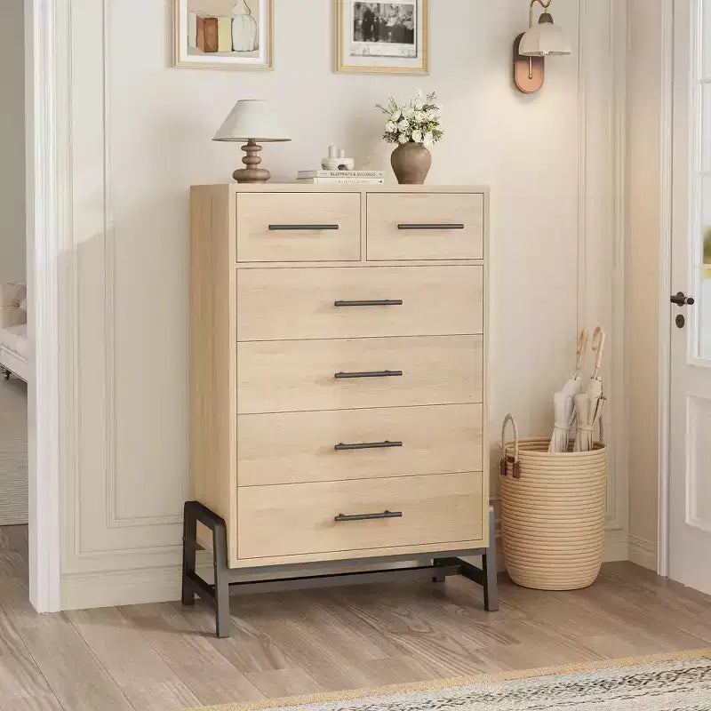 4+2 Dresser for Bedroom, Freestanding 46.6 in Tall Drawer Dresser with Storage, Wooden Closet Storage Chest