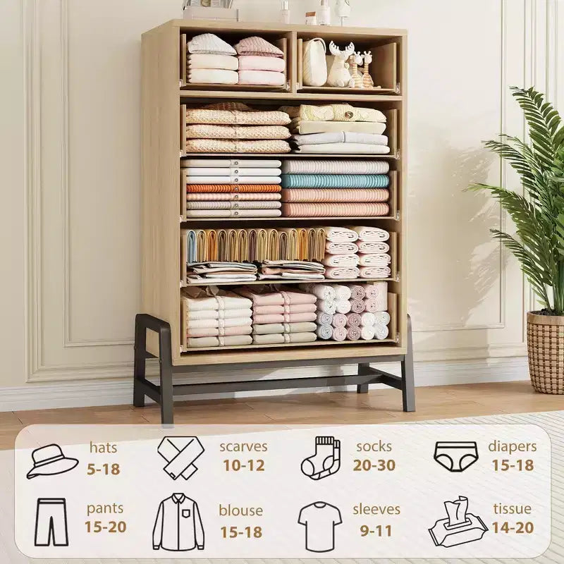 4+2 Dresser for Bedroom, Freestanding 46.6 in Tall Drawer Dresser with Storage, Wooden Closet Storage Chest