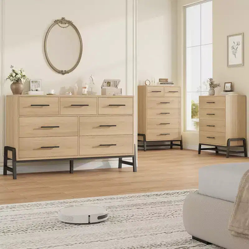 4+2 Dresser for Bedroom, Freestanding 46.6 in Tall Drawer Dresser with Storage, Wooden Closet Storage Chest