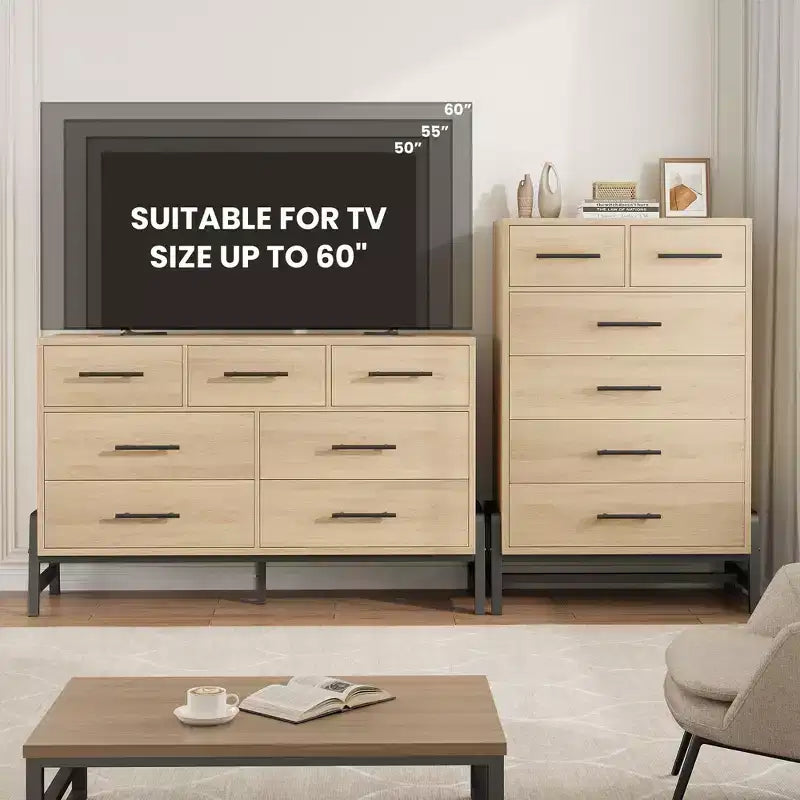 4+2 Dresser for Bedroom, Freestanding 46.6 in Tall Drawer Dresser with Storage, Wooden Closet Storage Chest