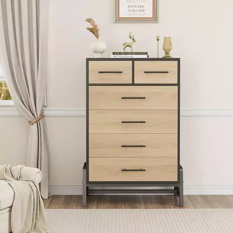 4+2 Dresser for Bedroom, Freestanding 46.6 in Tall Drawer Dresser with Storage, Wooden Closet Storage Chest