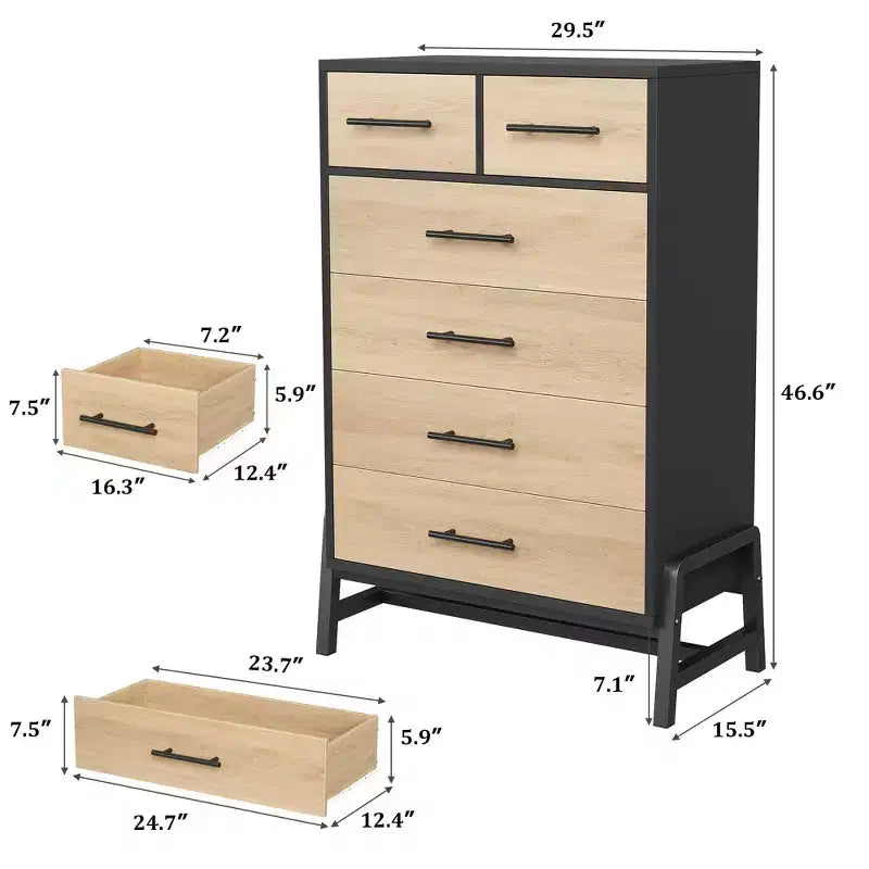 4+2 Dresser for Bedroom, Freestanding 46.6 in Tall Drawer Dresser with Storage, Wooden Closet Storage Chest