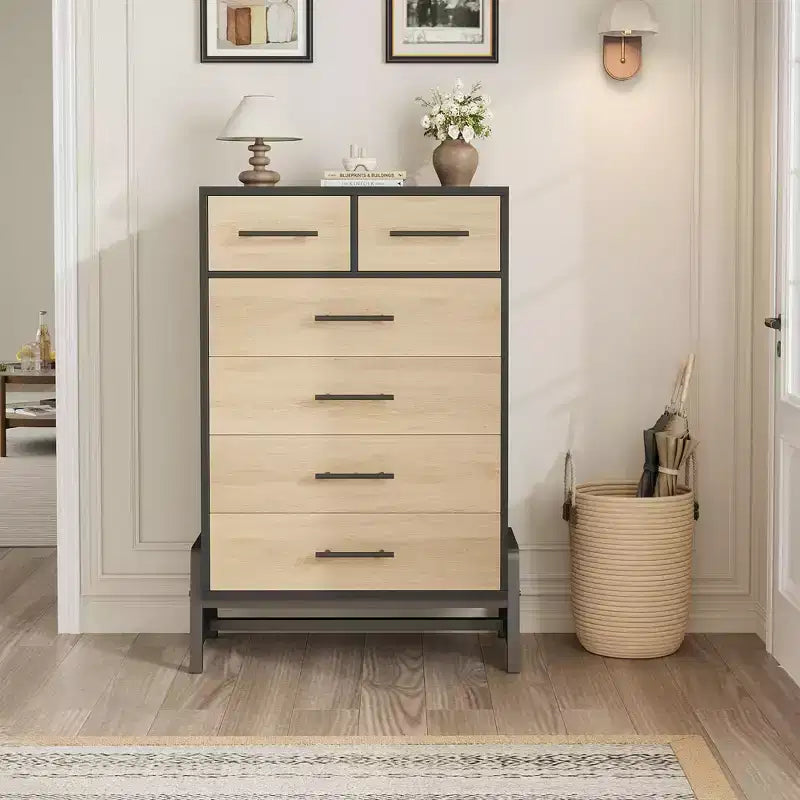 4+2 Dresser for Bedroom, Freestanding 46.6 in Tall Drawer Dresser with Storage, Wooden Closet Storage Chest