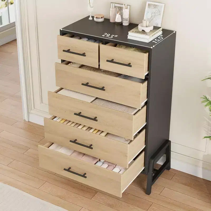 4+2 Dresser for Bedroom, Freestanding 46.6 in Tall Drawer Dresser with Storage, Wooden Closet Storage Chest