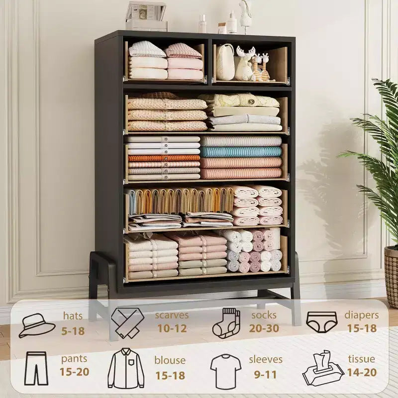 4+2 Dresser for Bedroom, Freestanding 46.6 in Tall Drawer Dresser with Storage, Wooden Closet Storage Chest