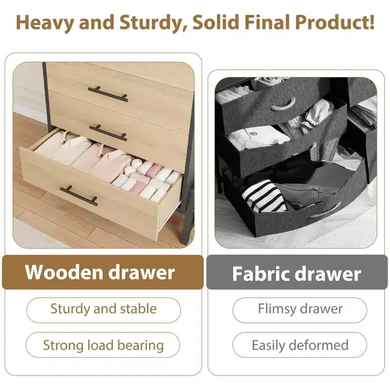 4+2 Dresser for Bedroom, Freestanding 46.6 in Tall Drawer Dresser with Storage, Wooden Closet Storage Chest