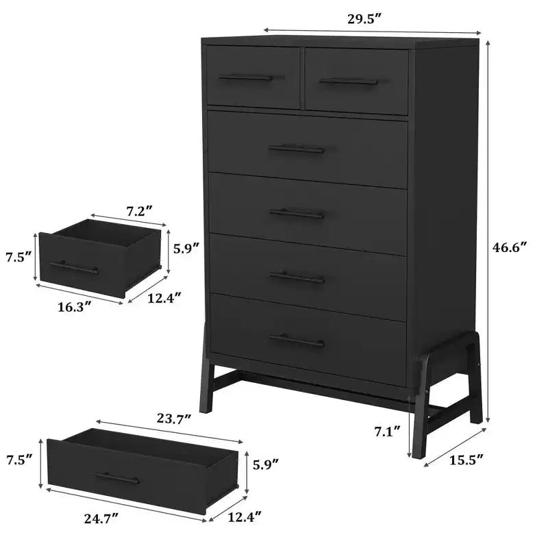 4+2 Dresser for Bedroom, Freestanding 46.6 in Tall Drawer Dresser with Storage, Wooden Closet Storage Chest