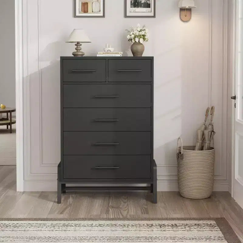 4+2 Dresser for Bedroom, Freestanding 46.6 in Tall Drawer Dresser with Storage, Wooden Closet Storage Chest