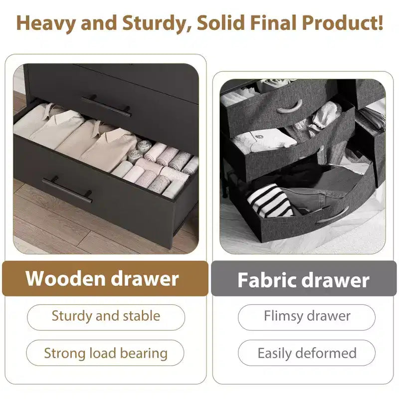 4+2 Dresser for Bedroom, Freestanding 46.6 in Tall Drawer Dresser with Storage, Wooden Closet Storage Chest