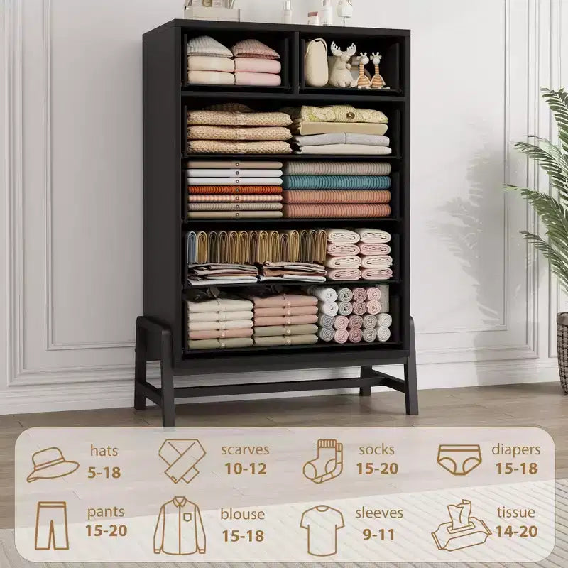 4+2 Dresser for Bedroom, Freestanding 46.6 in Tall Drawer Dresser with Storage, Wooden Closet Storage Chest